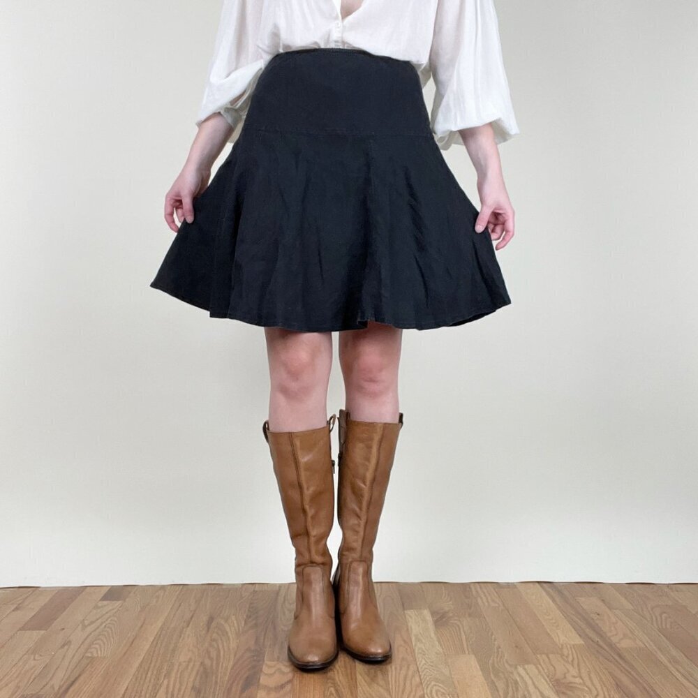 Vintage 100% Linen Drop Waist Mini Midi Skirt Low High Rise Coastal Cowgirl Y2K